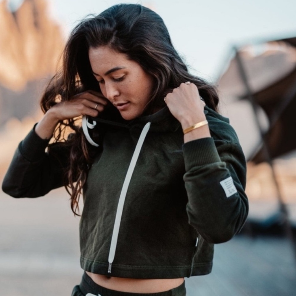 Feat TreeCell Plush Crop Hoodie green